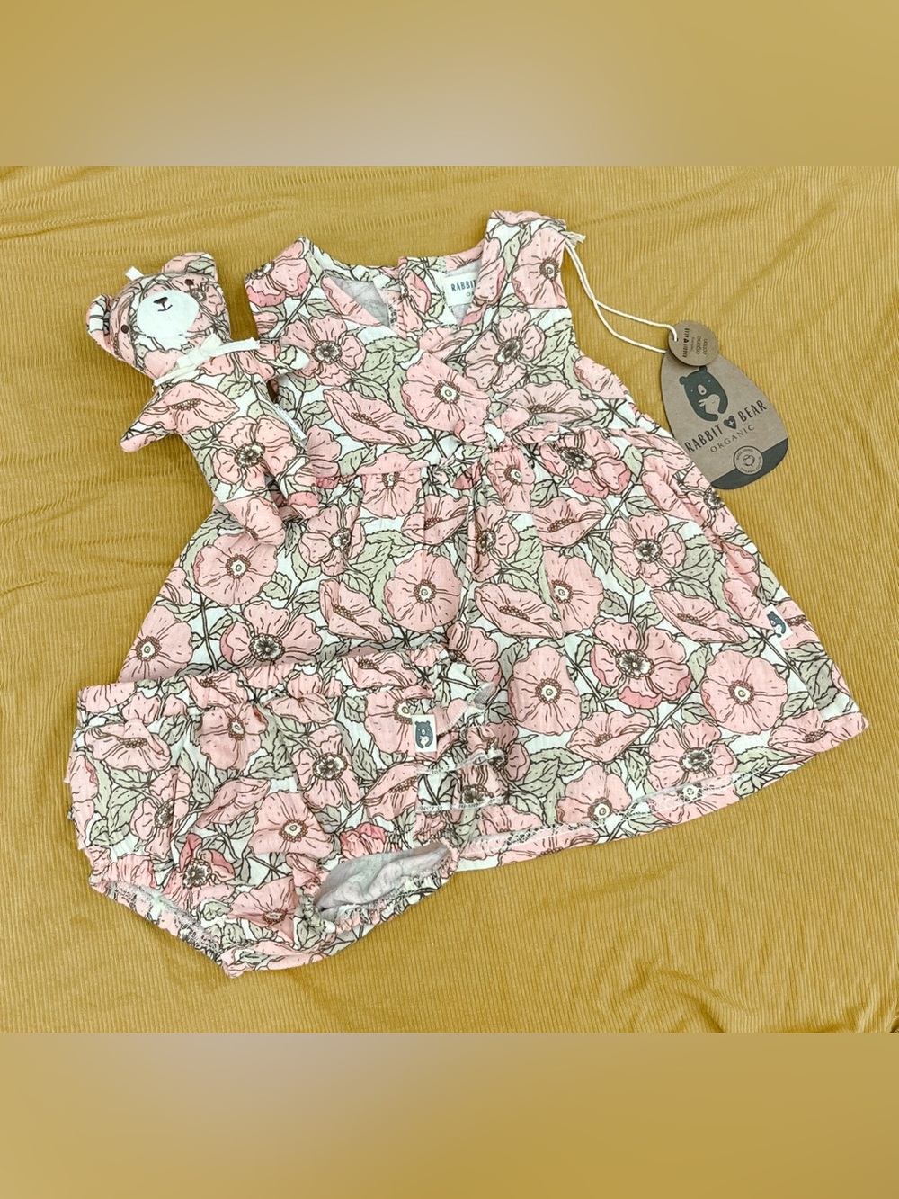 Rabbit + Bear Organic Pink Floral Baby Dress Set - NWT